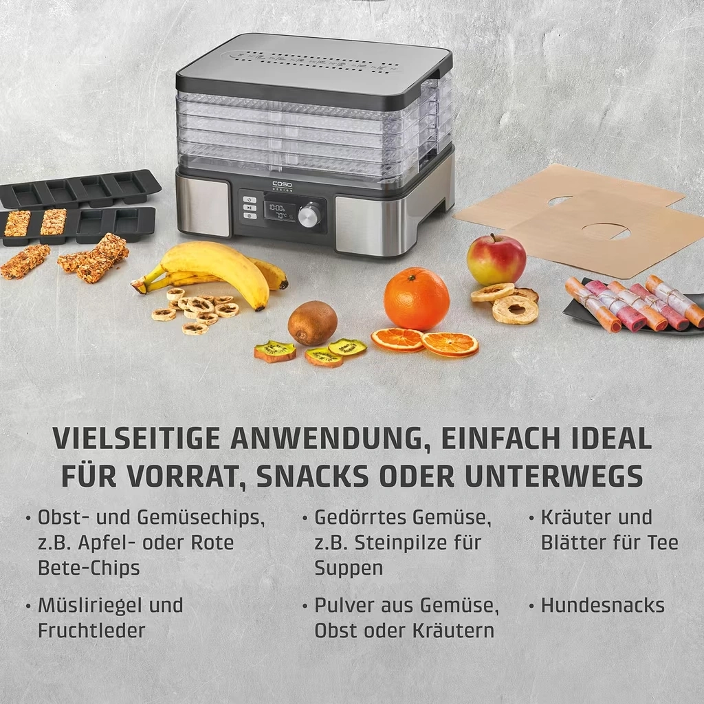 CASO Design DH 450 Dörrautomat 5 Ebenen 30-70°C Timer 450W Edelstahl NEU