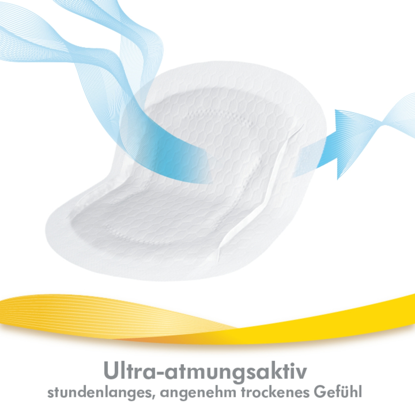 Produktabbildung: Ultra-atmungsaktive Einlage, trockenes Gefühl, blau-gelbe Elemente