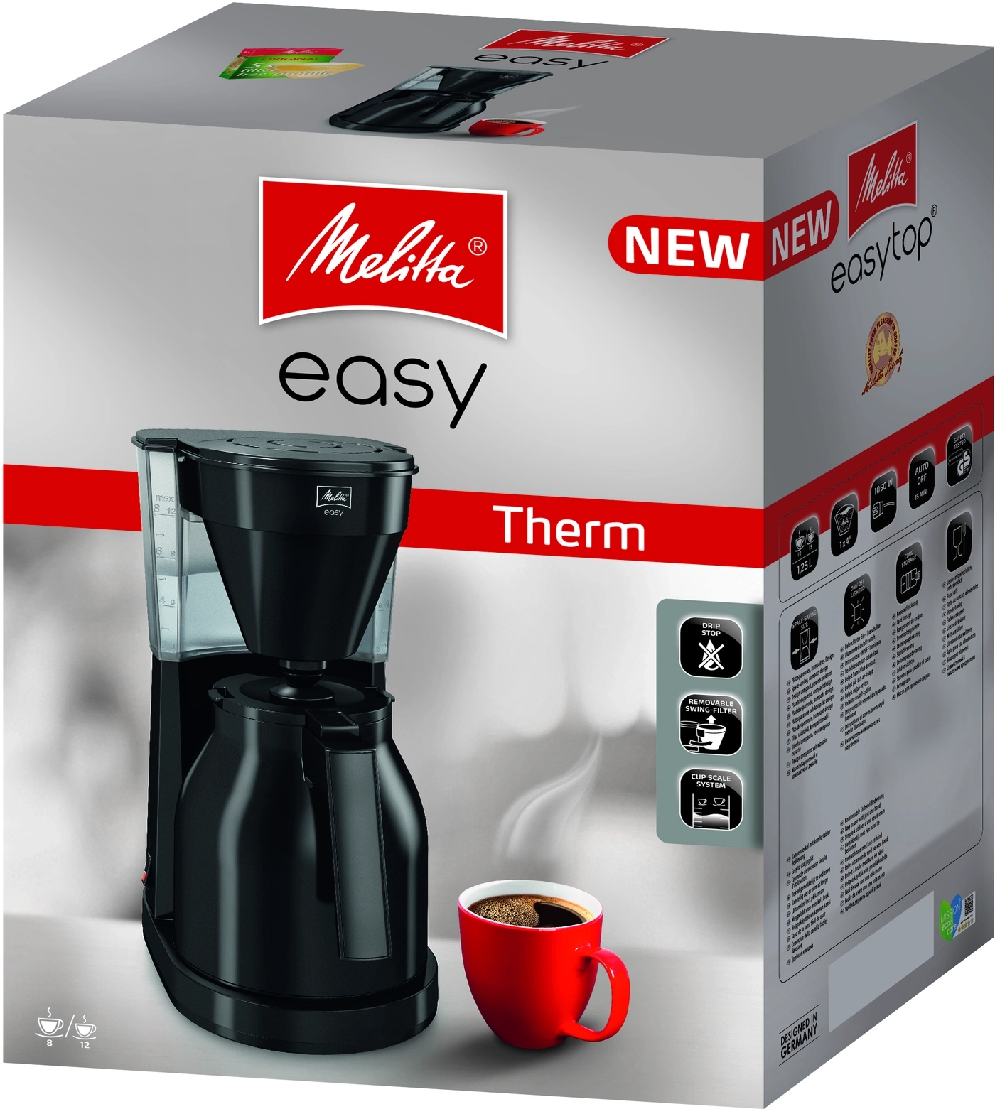 Melitta Kaffeemaschine, schwarz, Therm, easy, neu, roter Becher, Kaffee, Design