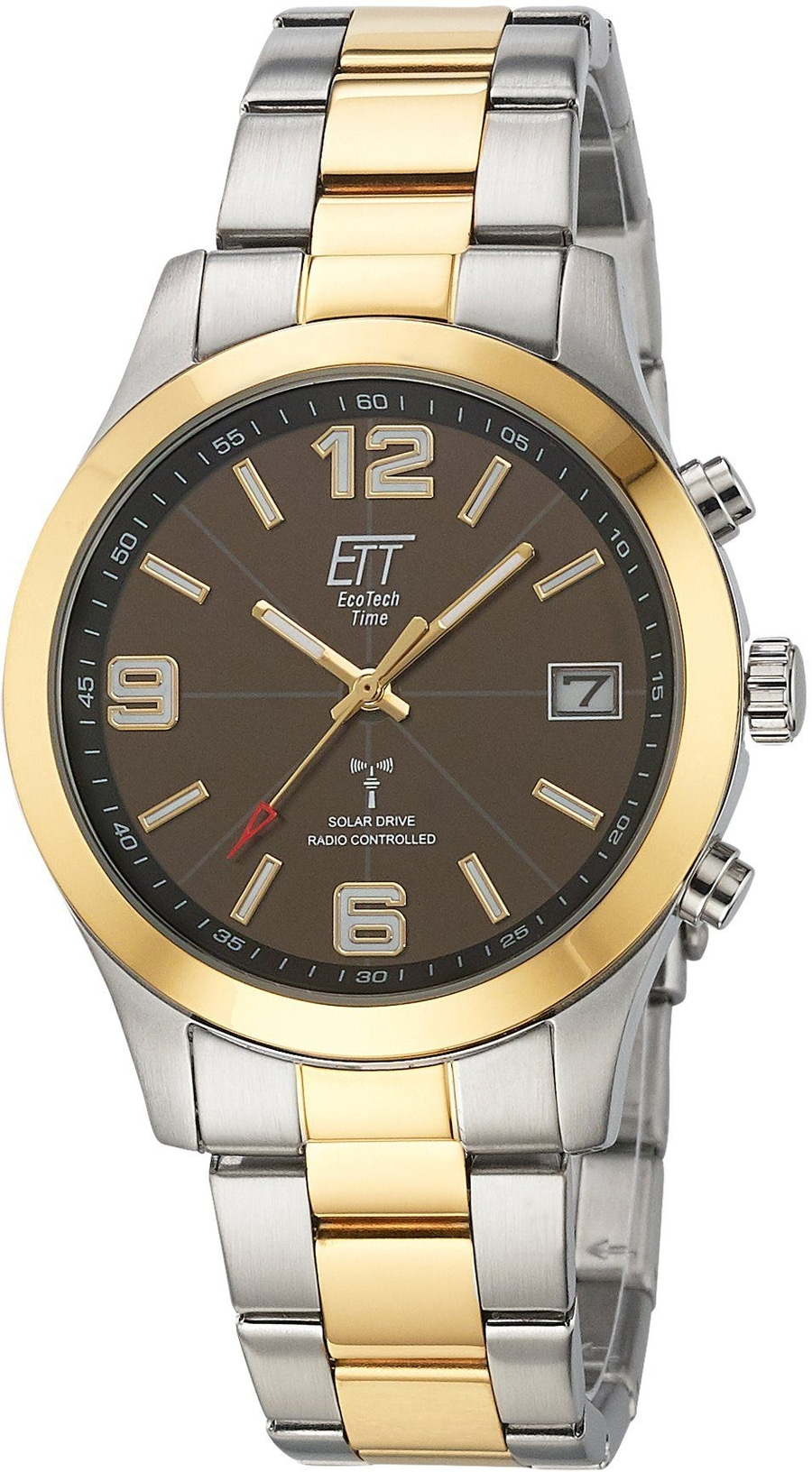 Herrenuhr mit braunem Zifferblatt, Gold- und Silberarmband