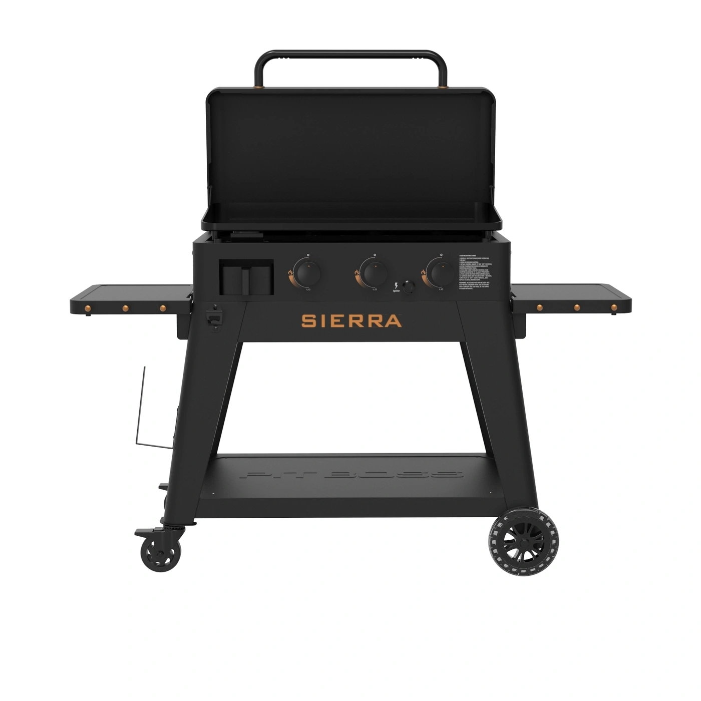 Schwarzer Gasgrill mit drei Reglern und "SIERRA"-Logo.