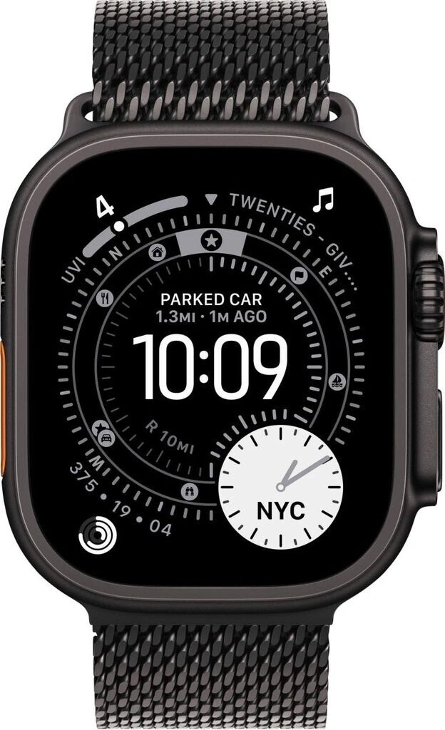 Eine moderne Smartwatch mit schwarzem Armband und einem digitalen Display, das die Uhrzeit anzeigt.