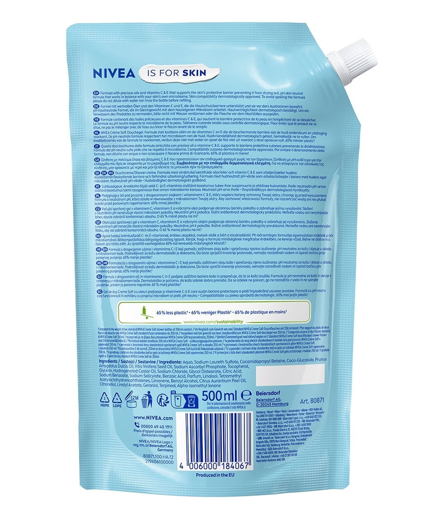 NIVEA Duschgel mit wertvollen Ölen und Vitaminen C & E zum sanften Schutz der Haut.