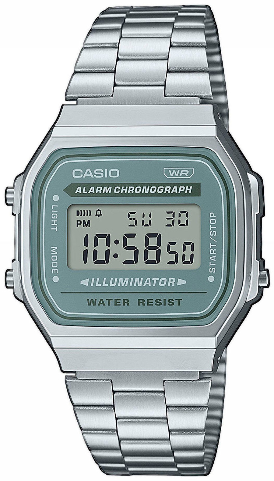 Casio A168WA-3AYES Armbanduhr Chronograph Digital Stoppfunktion B-WARE Casio Uhr, silbernes Armband, Digitalanzeige, Alarmfunktion, Wasserfestigkeit, Chronograph
