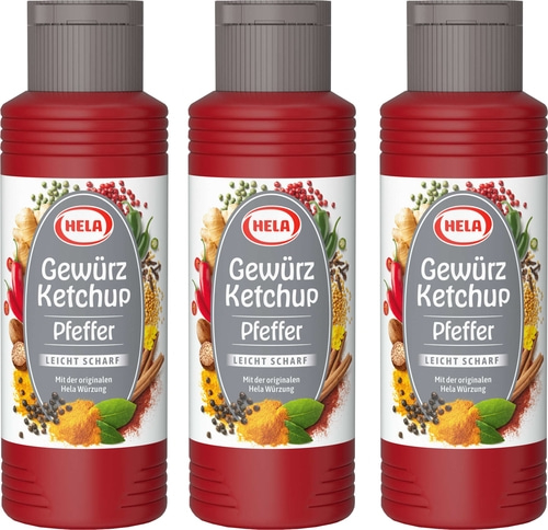 3 x Hela Ketchup Pfeffer leicht scharf Gewürzketchup 300 ml Ketchupflasche