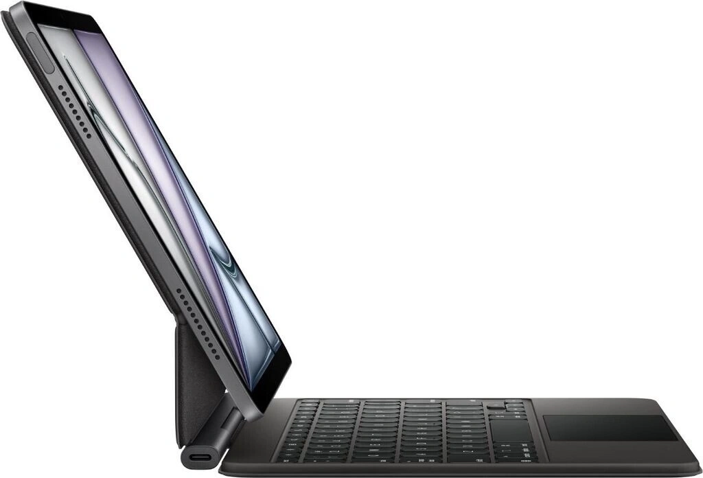 Ein Tablet mit Tastatur und Touchpad auf weißem Hintergrund.