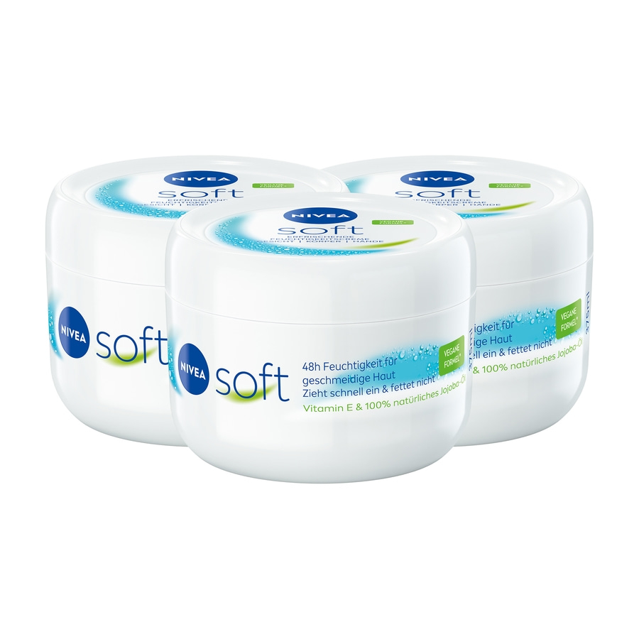Nivea Soft Creme, drei Tiegel, Feuchtigkeitspflege, vegane Formel, für Gesicht, Körper und Hände