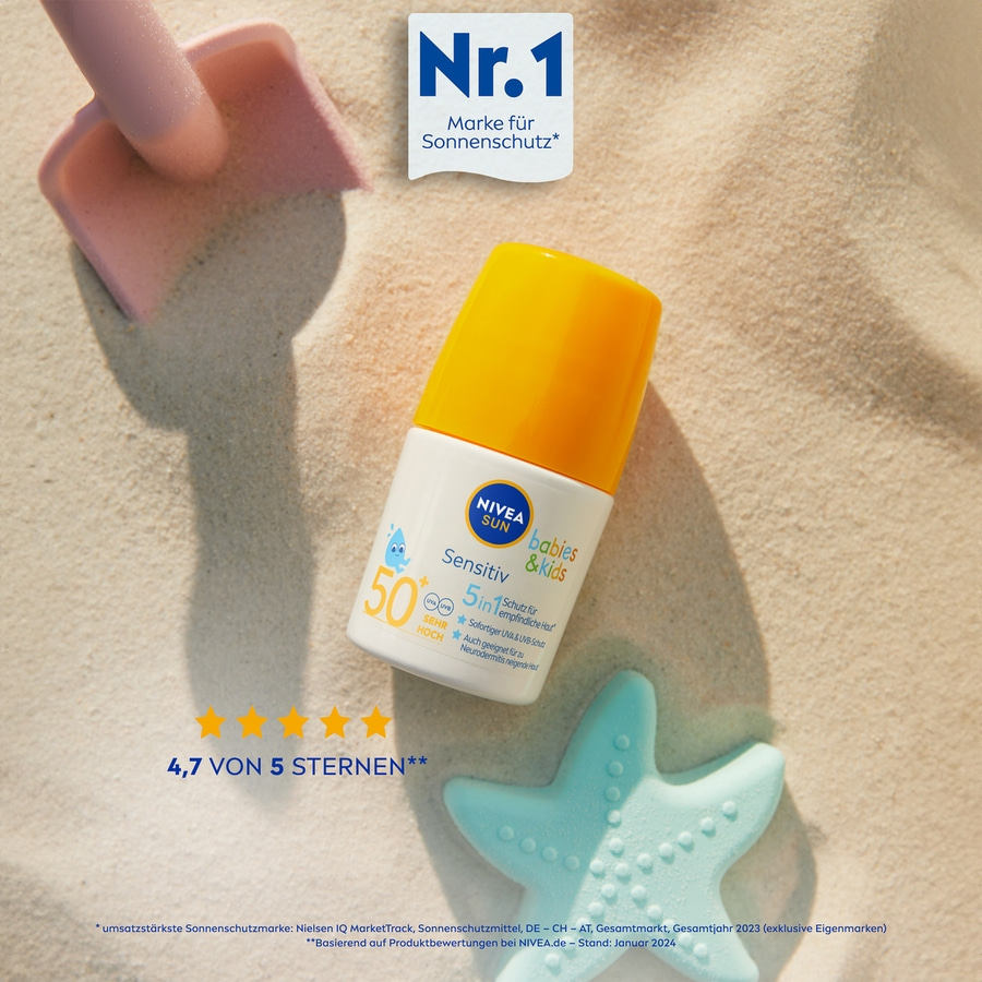 NIVEA SUN 5in1 Sonnen-Roller Babies & Kids Sensitiv LSF 50+ Sonnenschutz 2x 50ml