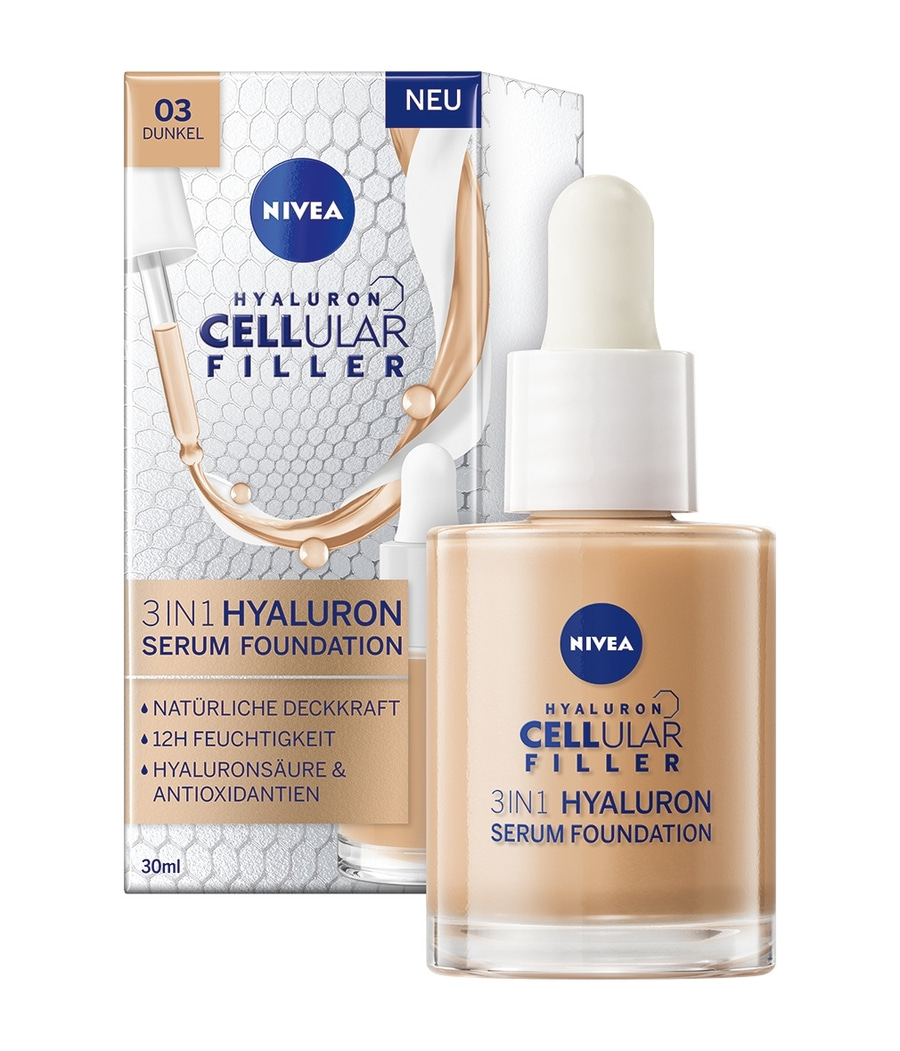 Nivea Cellular Filler Serum Foundation, dunkel, 3in1, Hyaluron, 30ml, neu