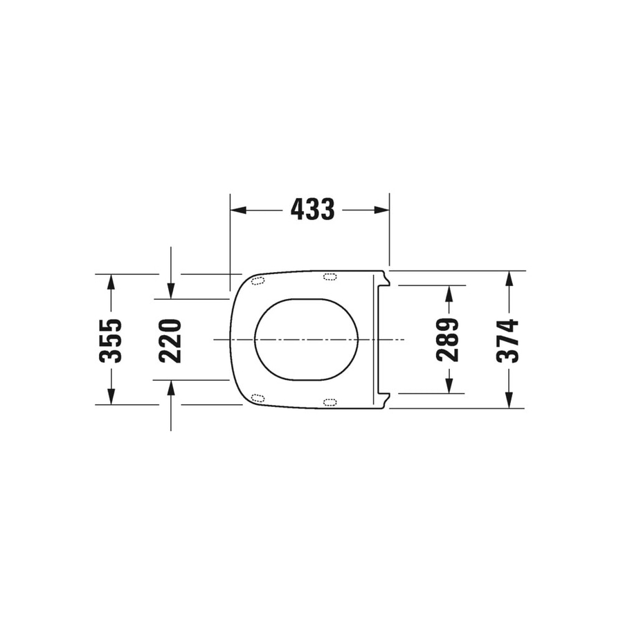 Toilettensitz mit Abmessungen: 433x355x220x289x374 mm
