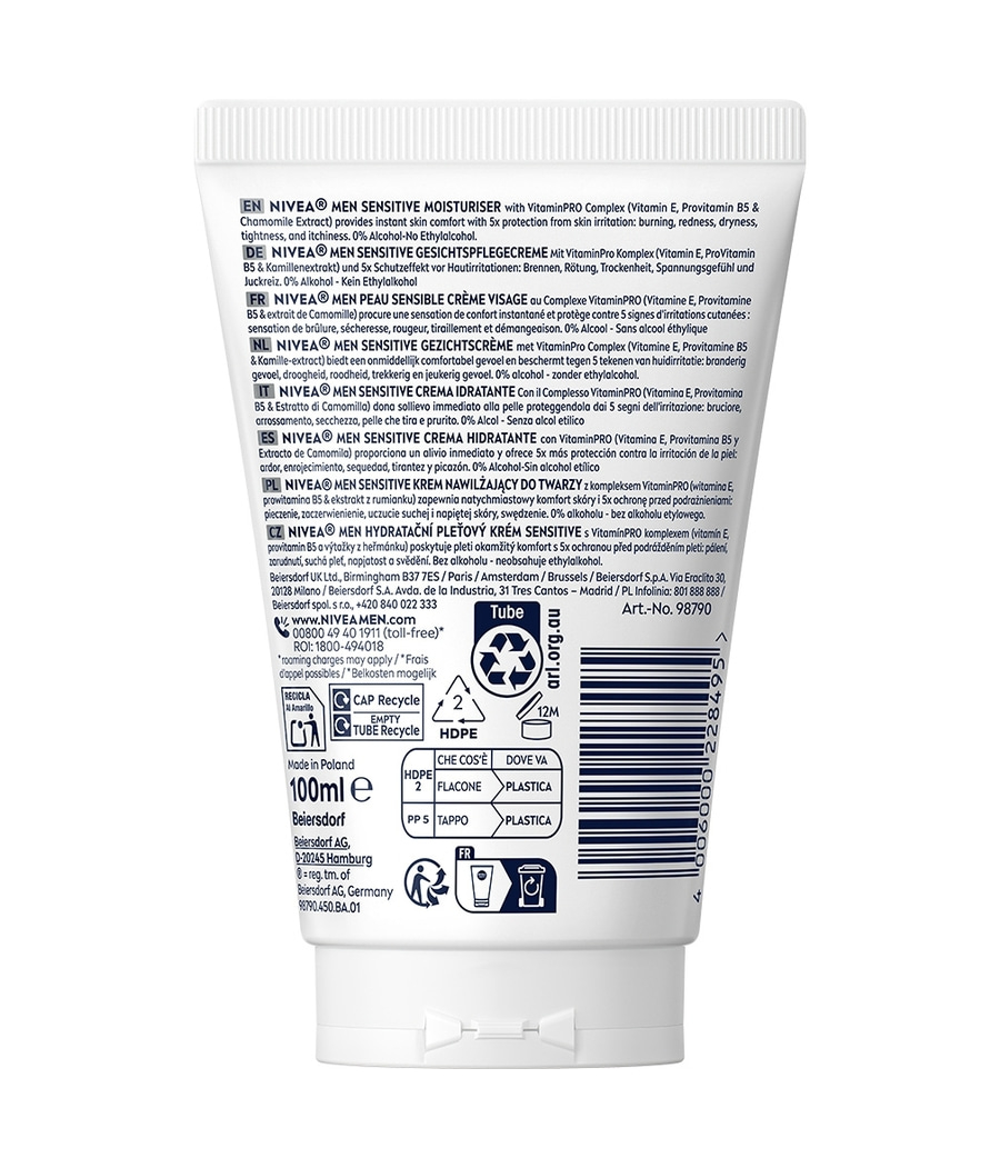 NIVEA MEN Feuchtigkeitscreme für empfindliche Haut mit VitaminPRO Komplex.