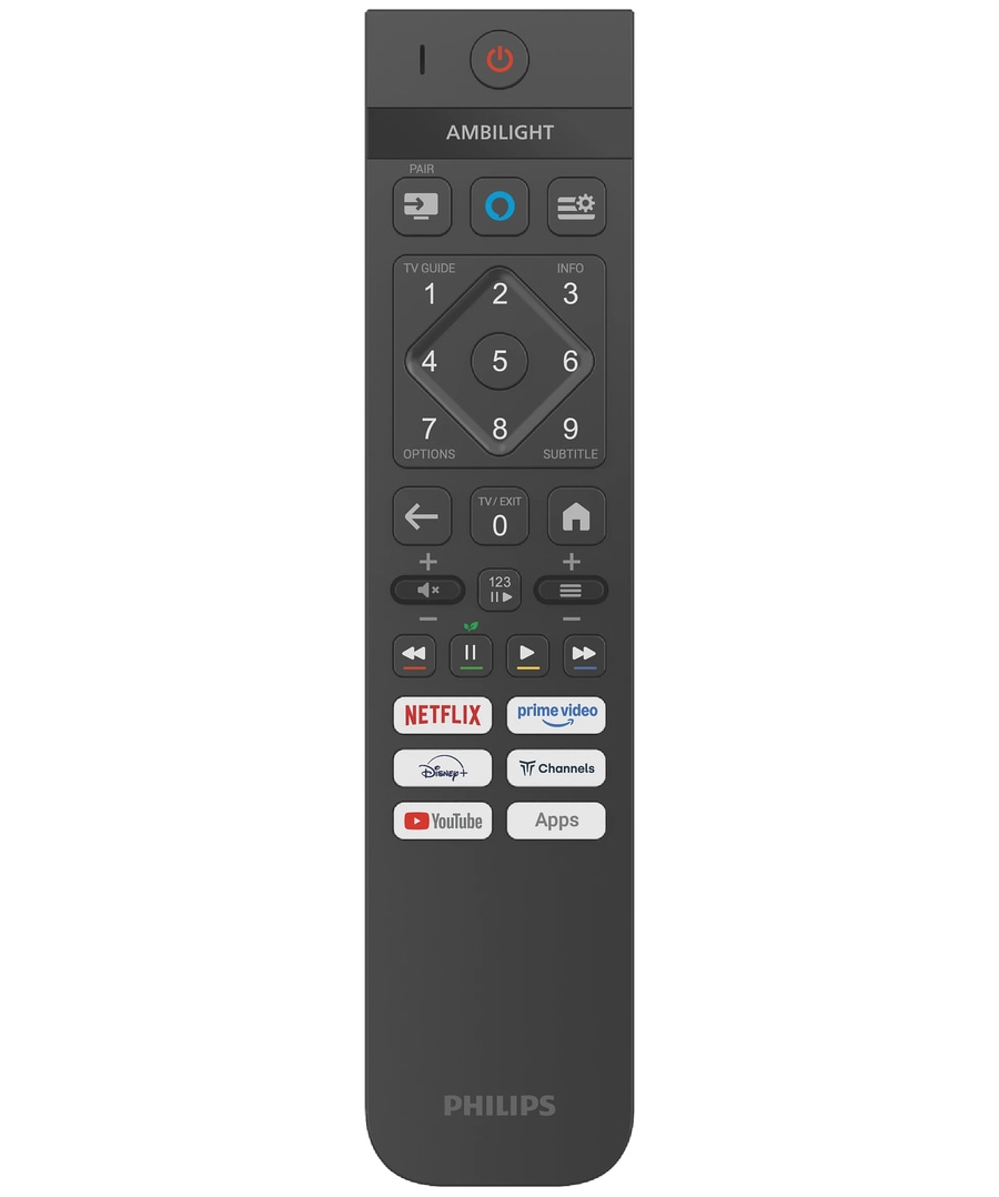 Fernbedienung für Philips-Fernseher mit Netflix, Prime Video und YouTube-Tasten.