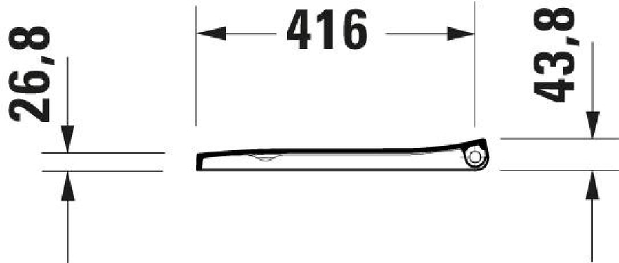 Abmessungen einer Sanitäranlage: 26,8 mm hoch, 416 mm breit, 43,8 mm hoch.