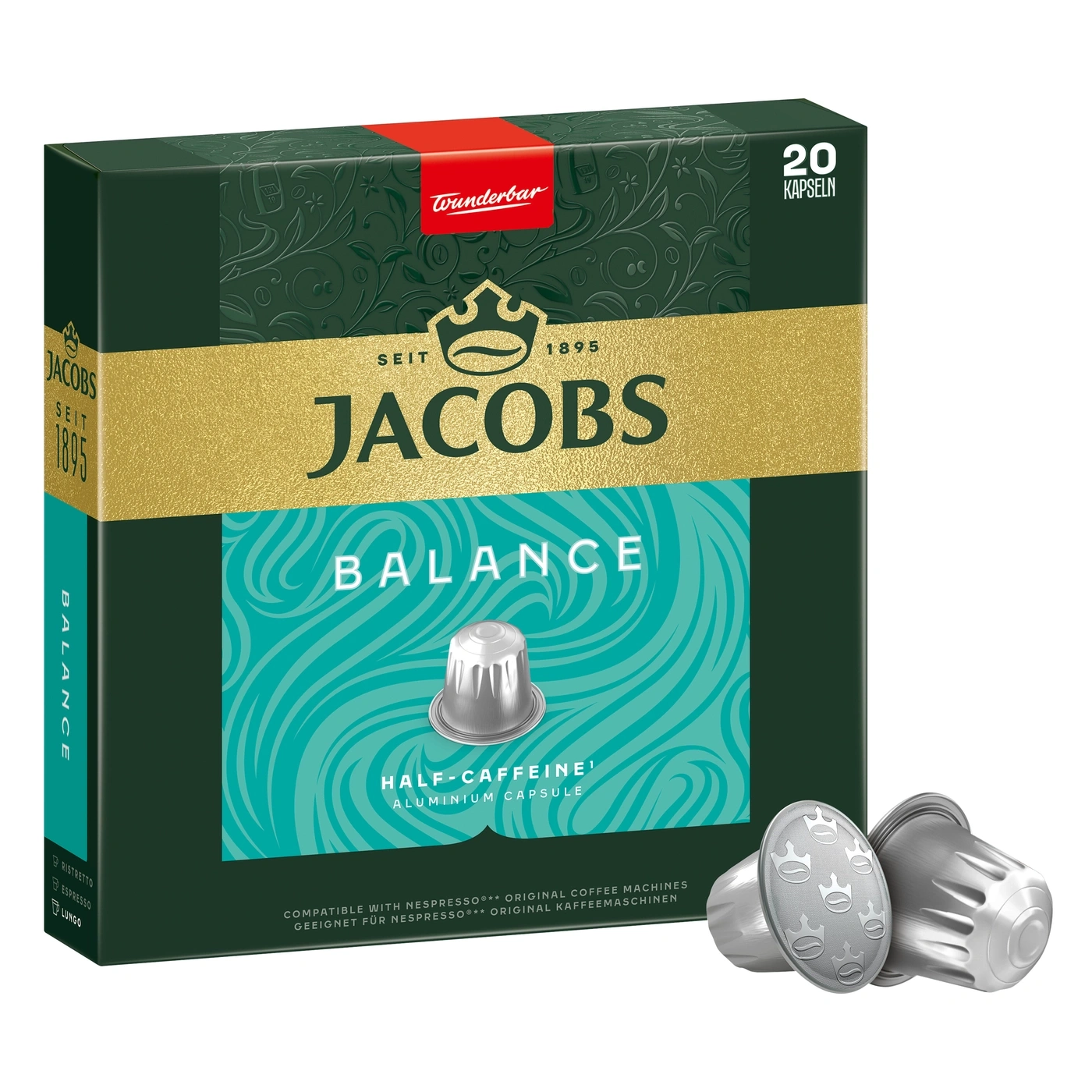 Jacobs Balance Half-Caffeine Kapseln, 20 Stück, Aluminium