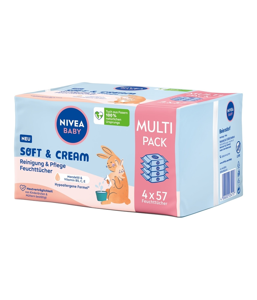 NIVEA Baby Soft & Cream Feuchttücher 4x57 Stück Mandelöl sowie Vitamin B5, C & E