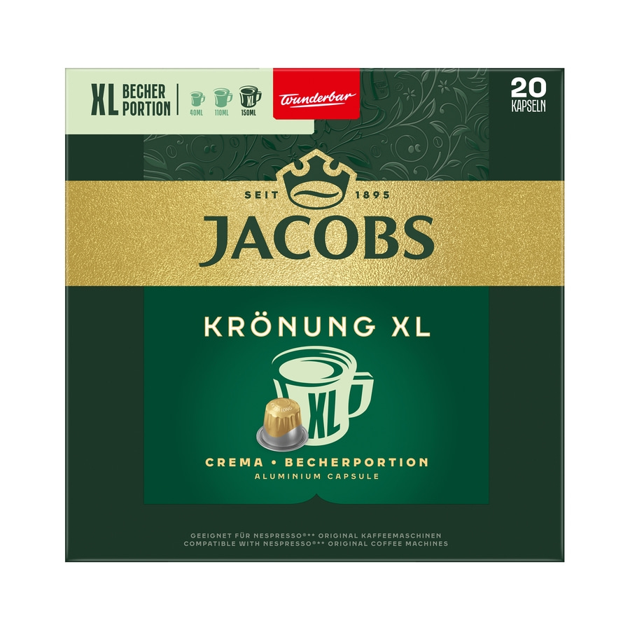 JACOBS Kapseln Krönung Crema XL 200 Nespresso®* kompatibel 10 x 20 Kaffeekapseln