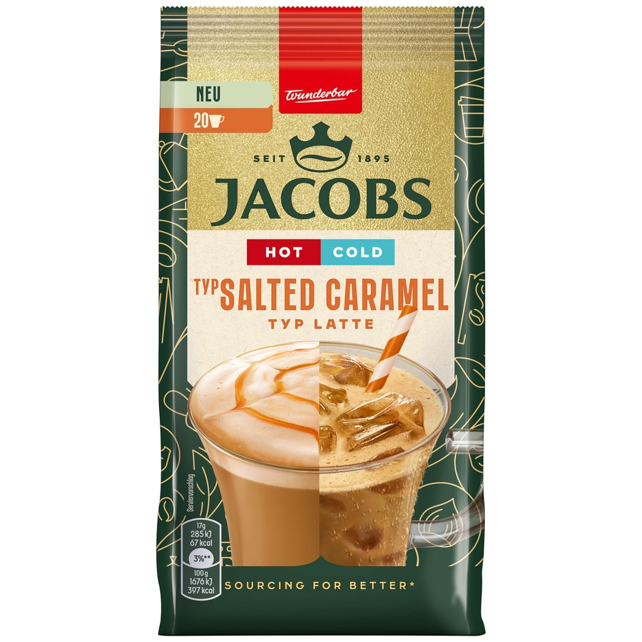 JACOBS Löskaffee TYP SALTED CARAMEL LATTE Hot Cold 12x 340g Beutel Instantkaffee