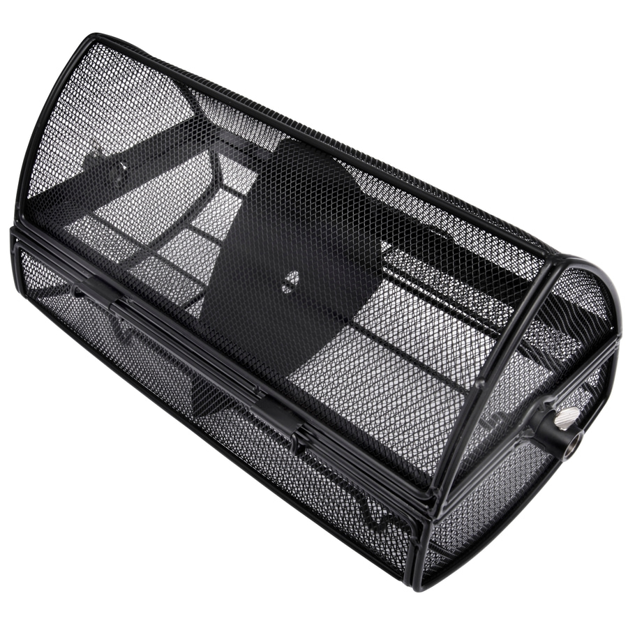 Schwarzer Metall-Organizer, zylindrisch, mit Netzstruktur, für Büro oder Zuhause.