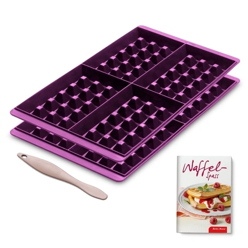 BETTY BOSSI Silikon Waffelform 2 Stück mit Hebelspachtel & Rezeptbüchlein