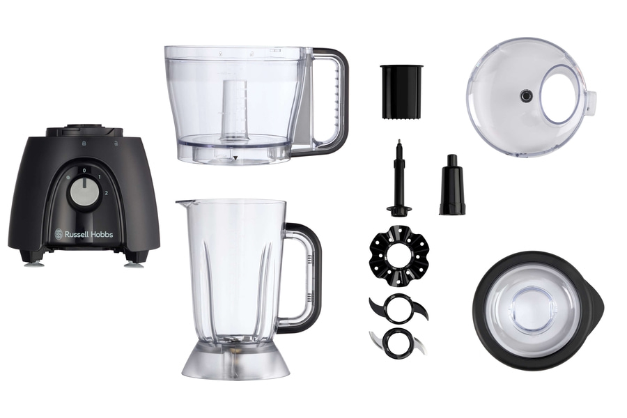 Küchenmaschine mit Zubehör, schwarz, transparent, Russell Hobbs, Mixer, Zerkleinerer, Deckel, Messer