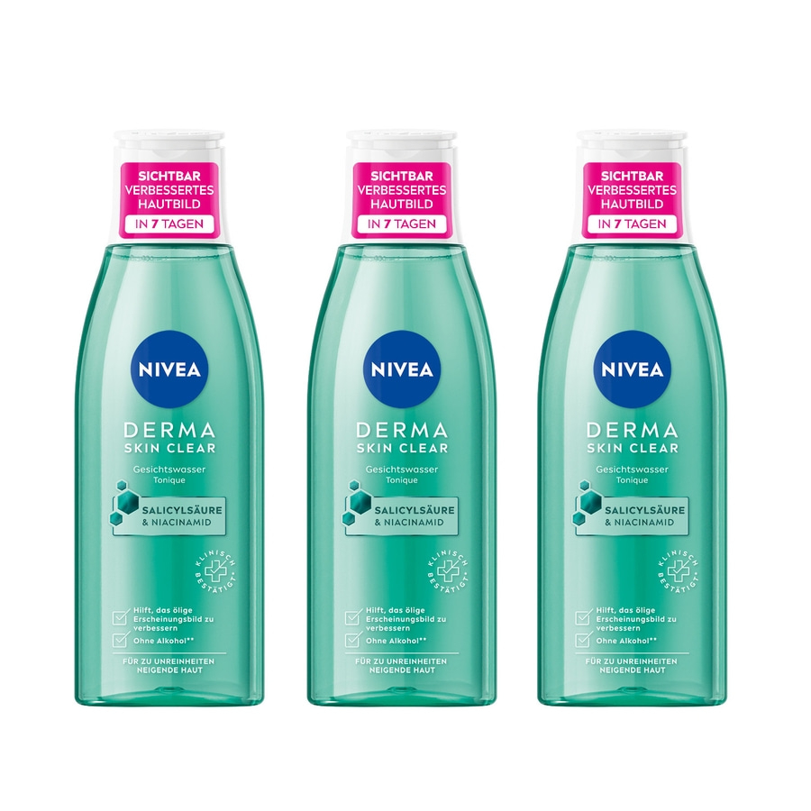 NIVEA Derma Skin Clear Gesichtswasser Salicylsäure Niacinamid Vegan 3 x 200ml