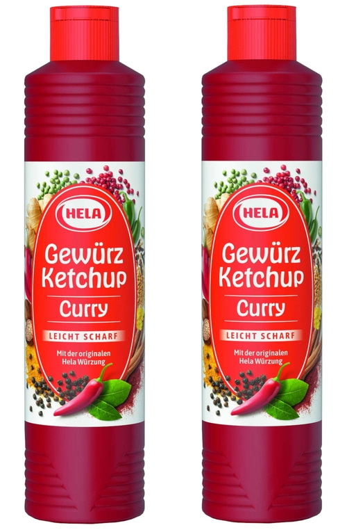 2 x Hela Ketchup Curry leicht scharf 800 ml Gewürzketchup Flasche Ketchupflasche