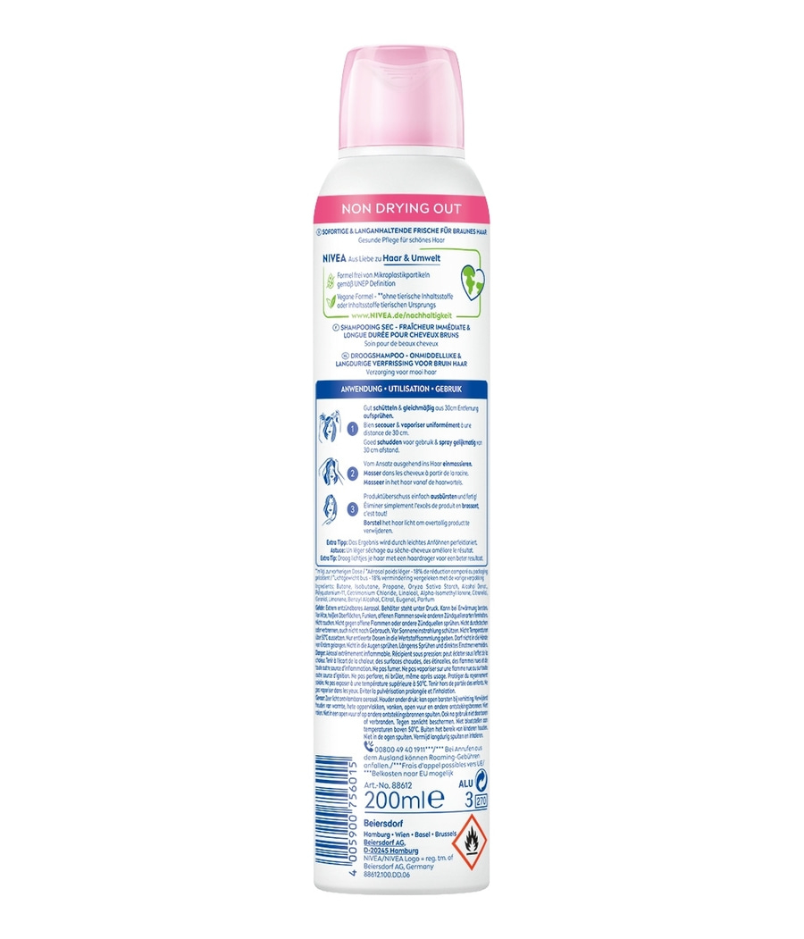 NIVEA Trockenshampoo Hair Care Mittlere Haartöne Fresh & Mild schonend 3 x 200ml