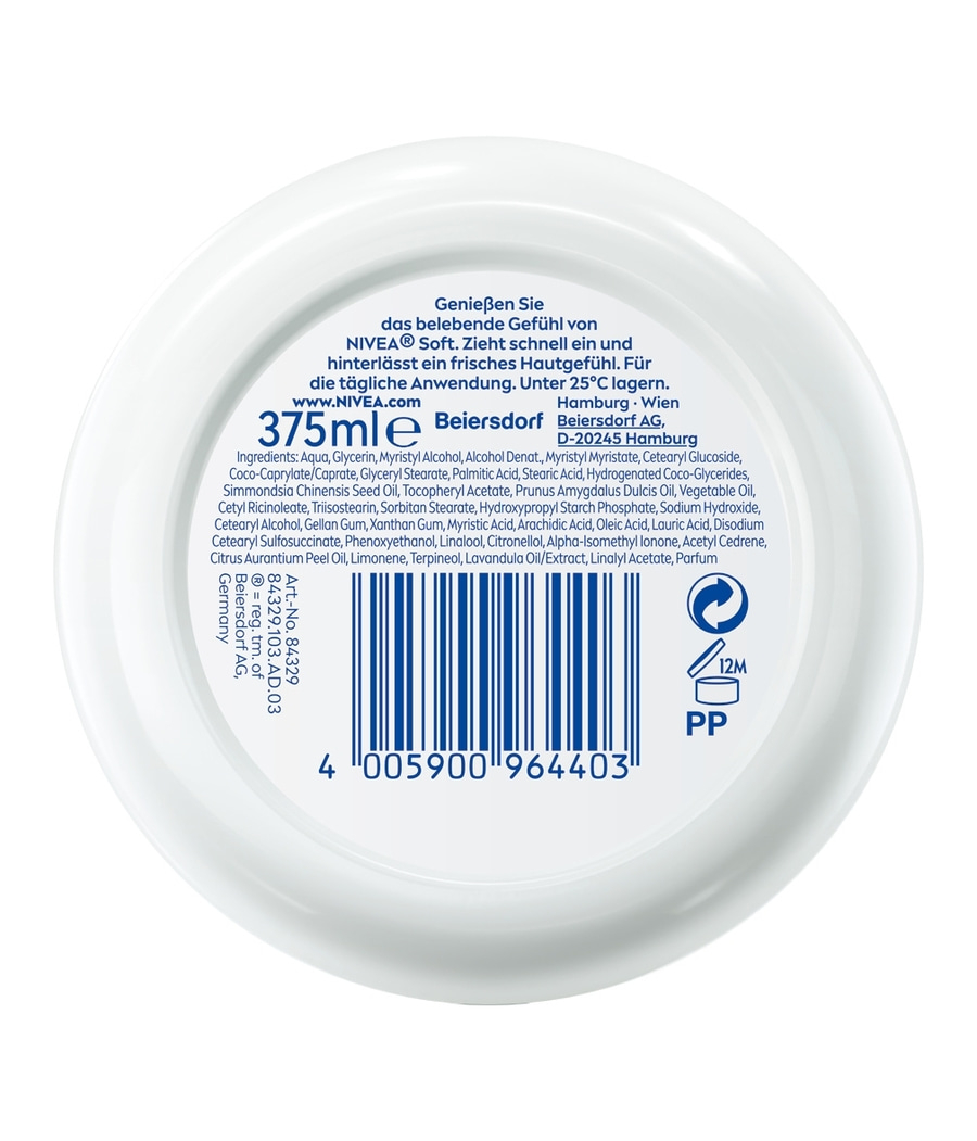 NIVEA Soft Creme, 375ml, Inhaltsstoffe, Anwendung, Lagerung, Beiersdorf AG, Hamburg, Wien