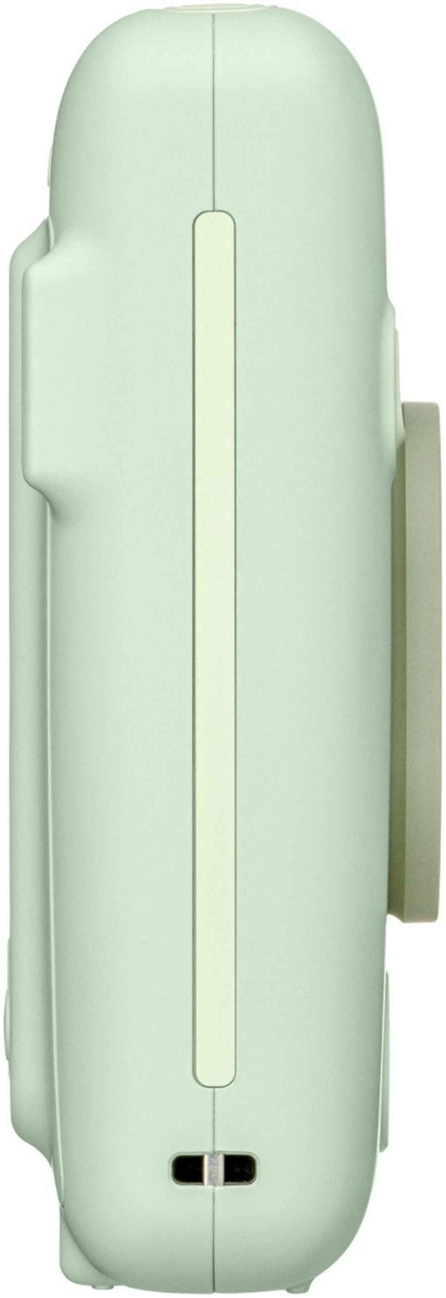 Grüne Kamera, Seitenansicht, vertikale Linien, abgerundete Form, hellgrün, minimalistisch, modern