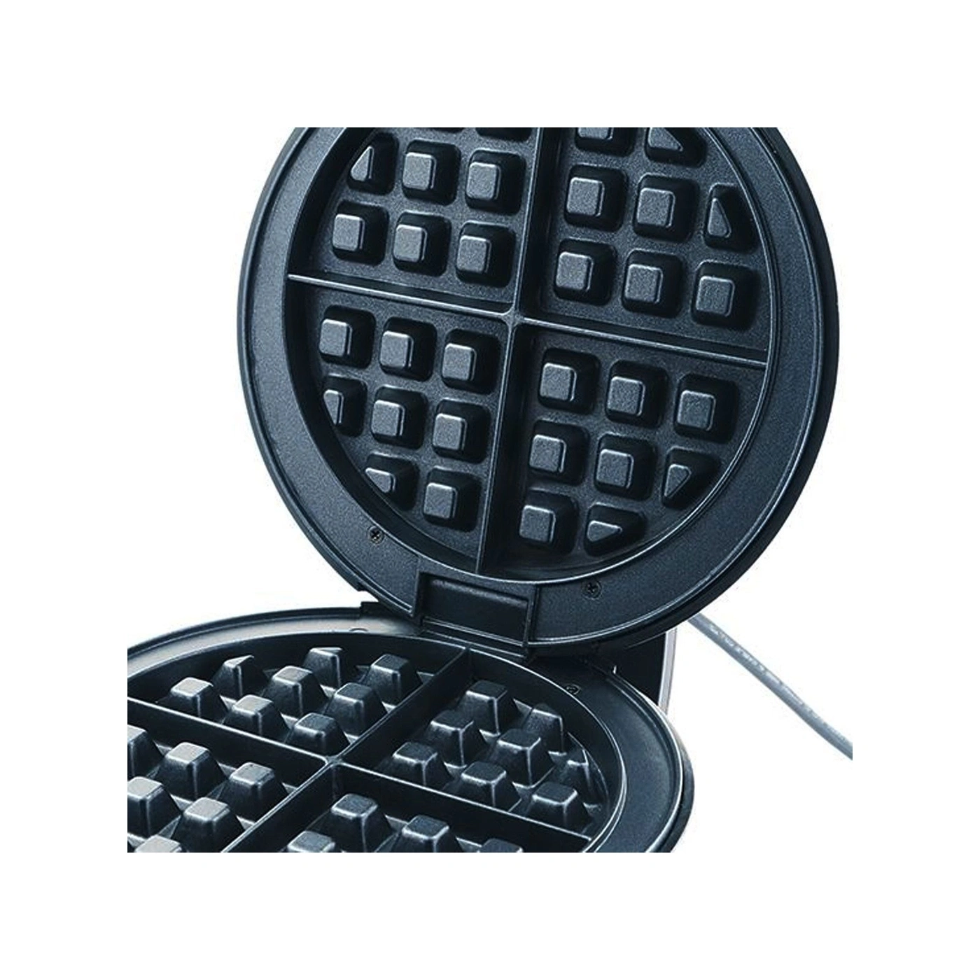 Waffeleisen, offen, mit quadratischen Vertiefungen, Detailaufnahme, schwarz, Küche, Essen