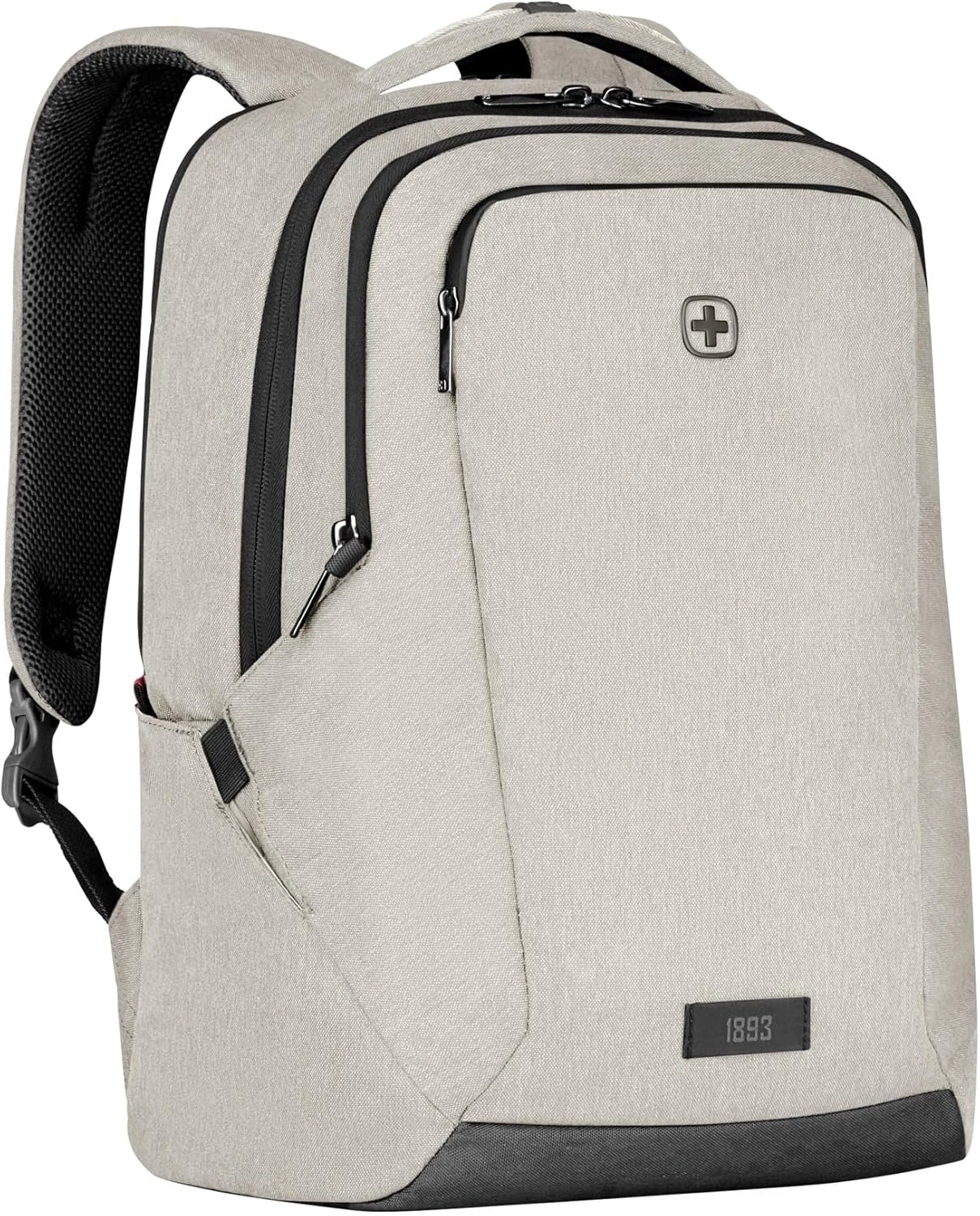 Beige Rucksack mit schwarzem Reißverschluss und Logo, 1893