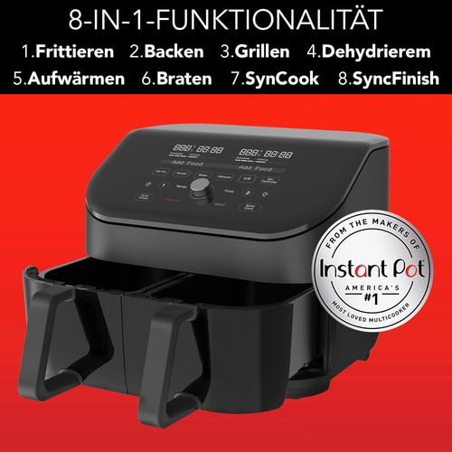 INSTANT POT Vortex Plus Dual Airfryer 2 Körbe Heißluftfritteuse 7,6L ClearCook