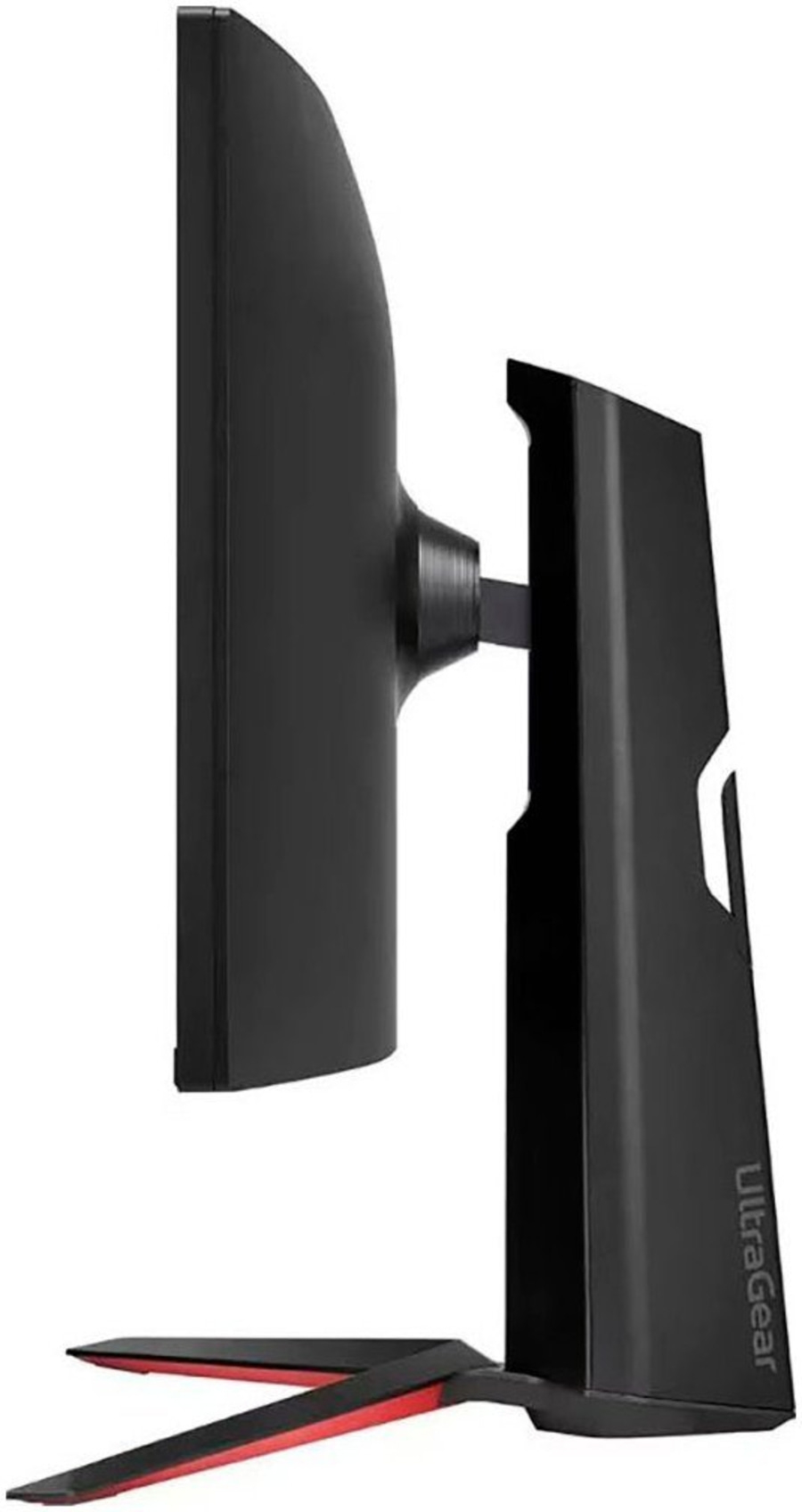 Schwarzer Monitor mit rotem Akzent und UltraGear-Logo, Seitenansicht, Technologie