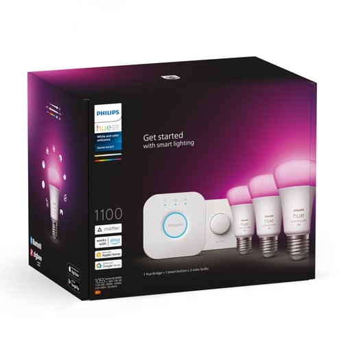 PHILIPS Hue Starter Set White & Color Ambience 3x E27 LED Leuchtmittel & Bridge