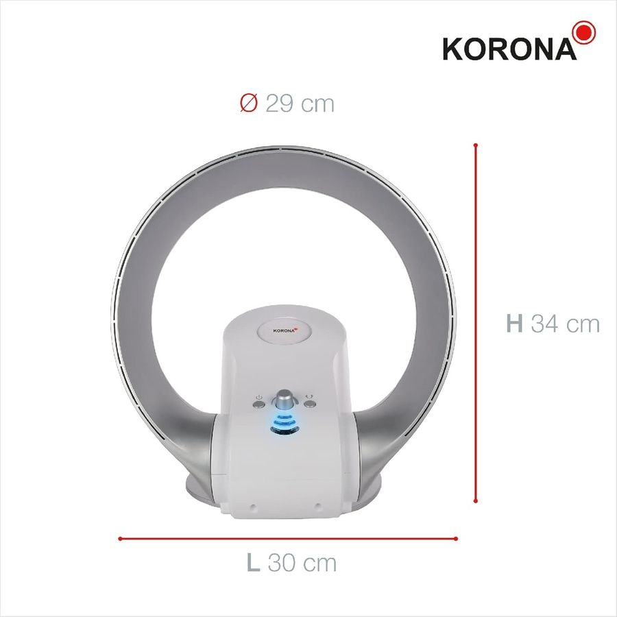 Korona-Ventilator, weiß, 29 cm Durchmesser, 30 cm lang, 34 cm hoch, modernes Design