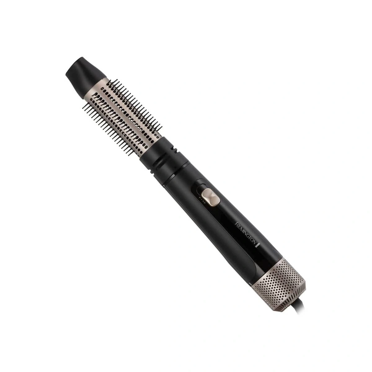 Ein rotierender Lockenstab mit Remington-Logo auf weißem Hintergrund.