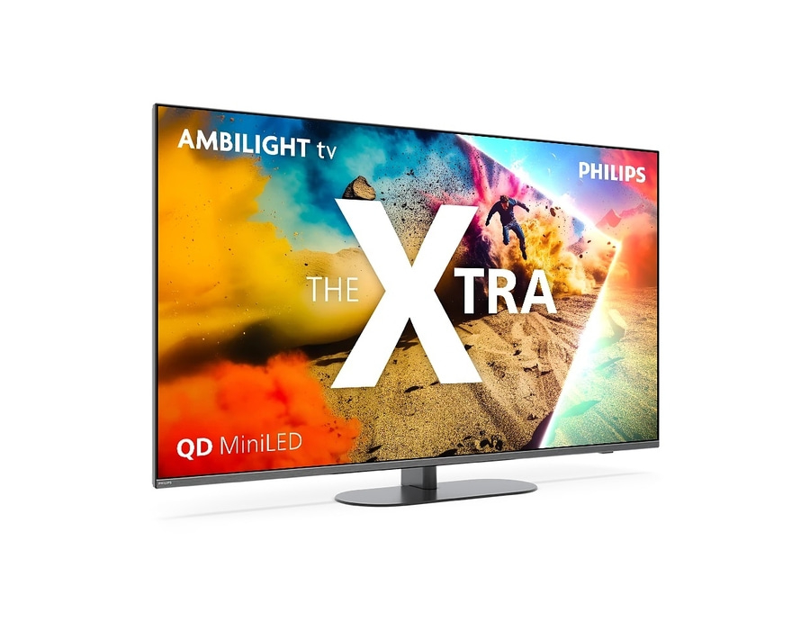 Philips Fernseher mit Ambilight, QD MiniLED und Xtra-Technologie für ein immersives Erlebnis.