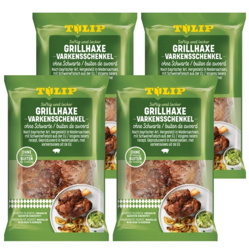 TULIP Grillhaxe ohne Schwarte 4x 500g - Vakuumverpackt & für Backofen oder Grill