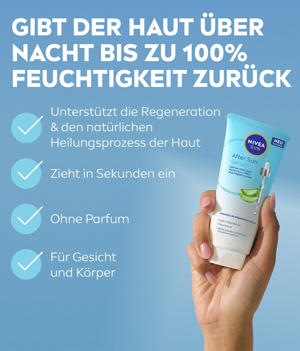 Nivea Sun After Sun Serum mit Aloe Vera und Hyaluron für Gesicht und Körper
