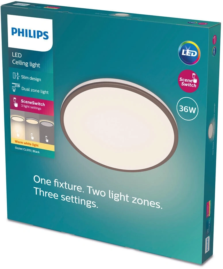 Philips LED Deckenleuchte mit drei Einstellungen und zwei Lichtzonen, 36W