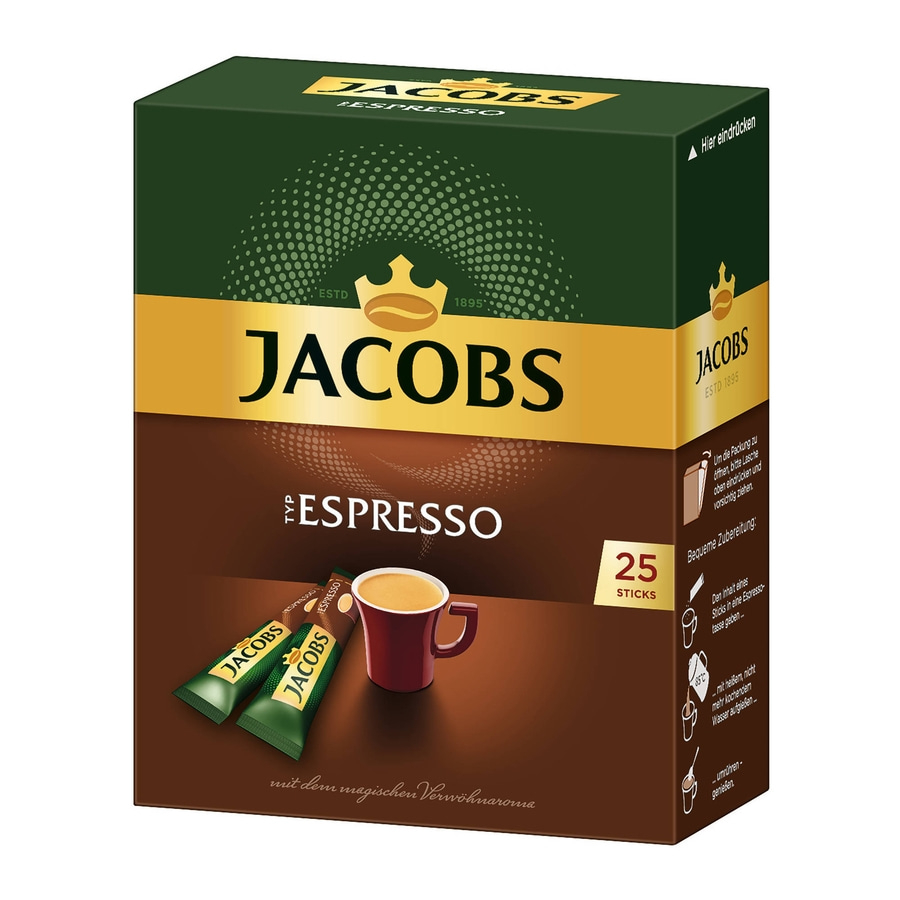JACOBS Löskaffee Typ Espresso 12 x 25 Getränke Sticks löslicher Kaffee