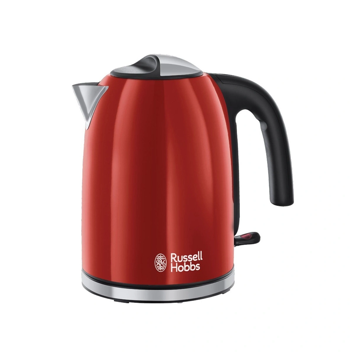 Eine rote Wasserkocher mit Russell Hobbs Logo
