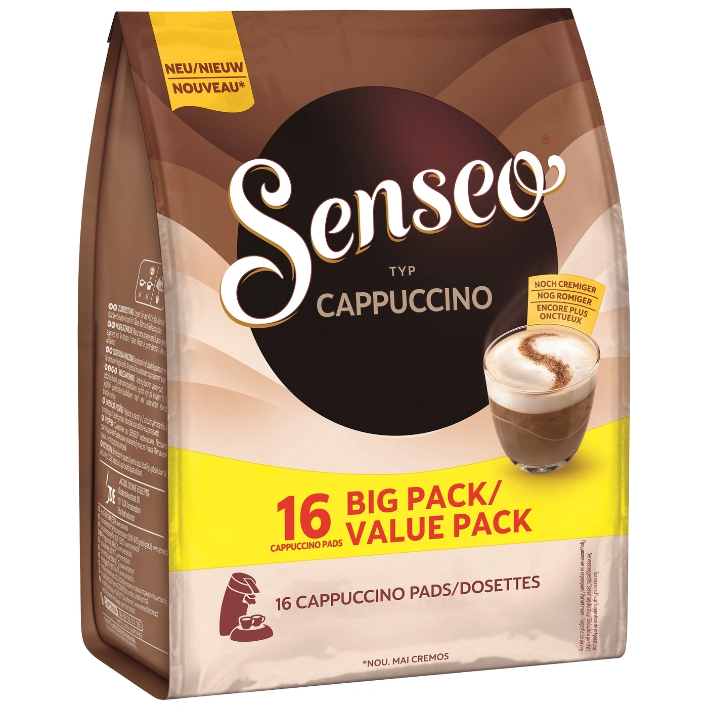 Senseo Cappuccino Packung, 16 Pads, cremiger, Kaffee, Getränk, Kaffeemaschine, Wertpackung