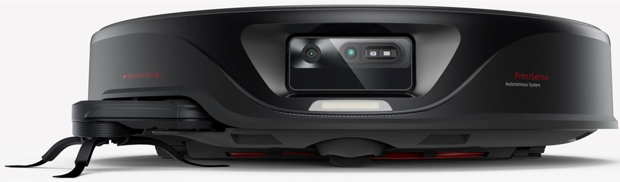 Schwarzer Roboter-Staubsauger mit Kamera und FlexArm Design, Präzisionssystem.