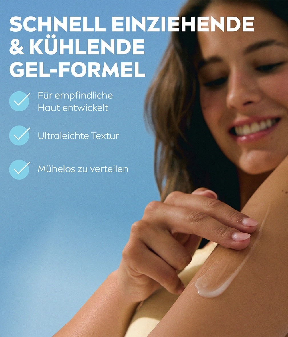 Schnell einziehende & kühlende Gel-Formel für empfindliche Haut.