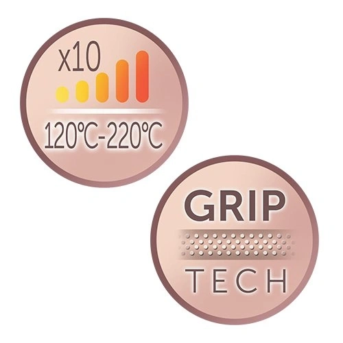 Kreis mit Text und Symbolen, Temperaturanzeige, Grip Tech