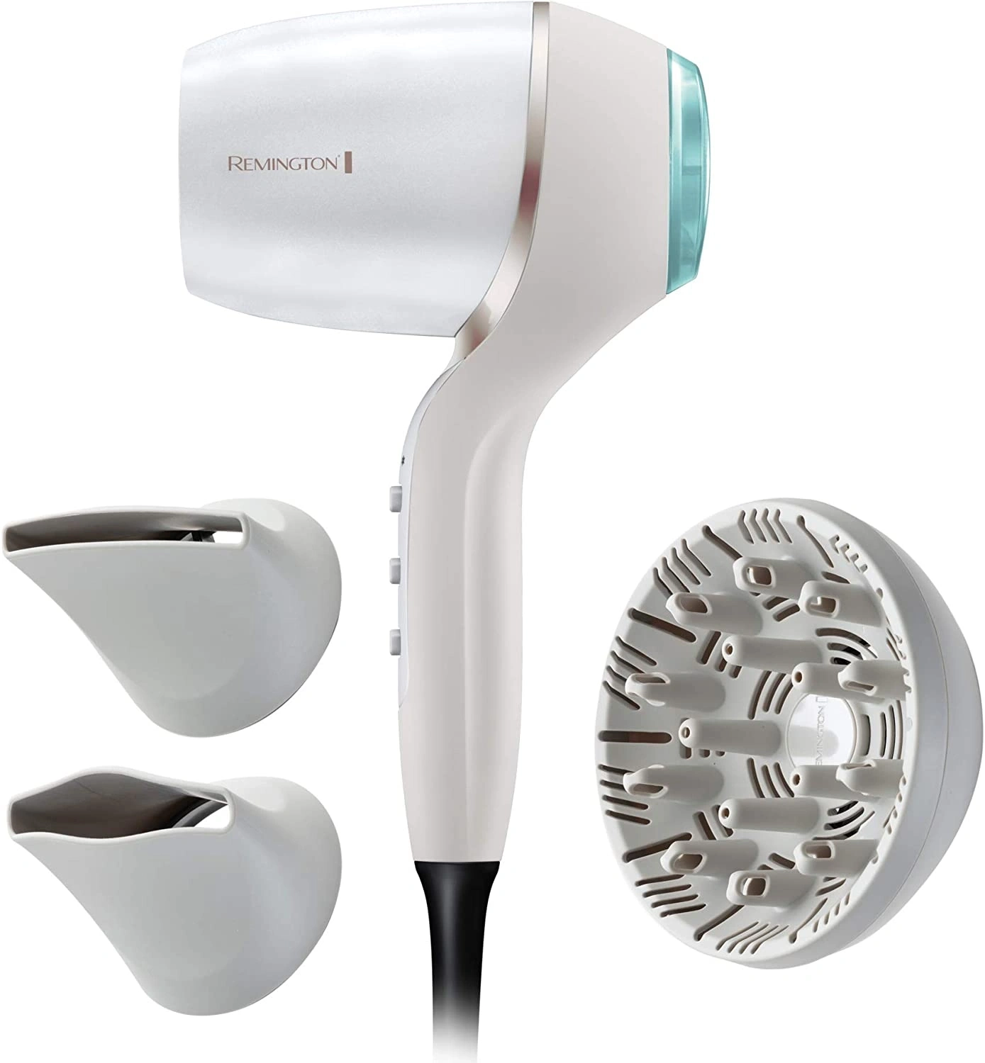 Haartrockner mit Aufsätzen und Diffusor, weiß und silber