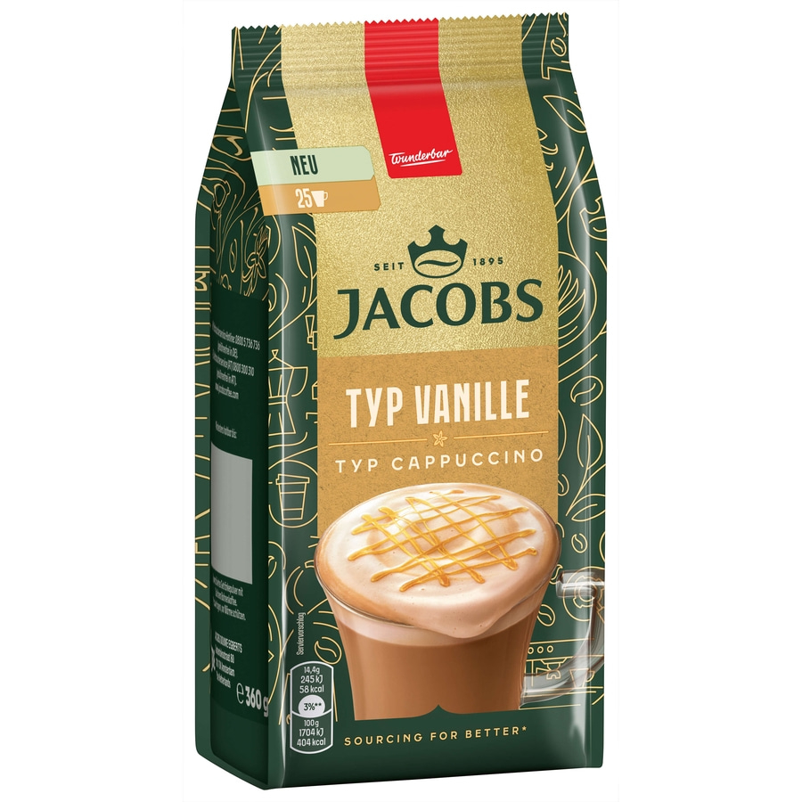 JACOBS Löskaffee TYP VANILLE CAPPUCCINO 12 x 360 g Beutel Vanille-Geschmack