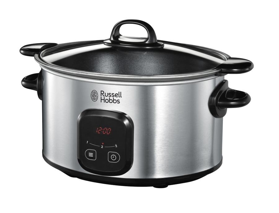 Silberner Russell Hobbs Slow Cooker mit digitaler Anzeige und Deckel