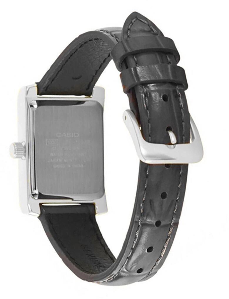 Rückseite einer schwarzen Lederarmbanduhr